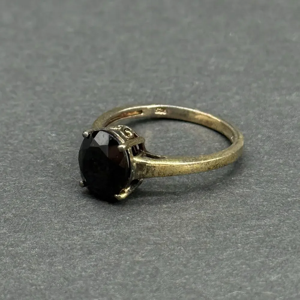 Vintage 925 Sterling Silver Oval Cut Black Onyx Solitaire Ring Size 8.5